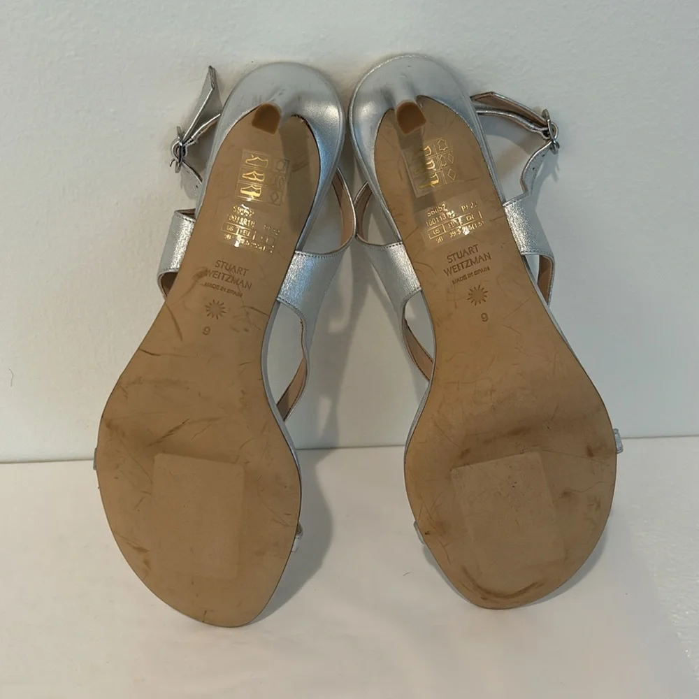 New Stuart Weitzman Silver Strappy Heels Size 9, Style code SB052. - Picture 8 of 9